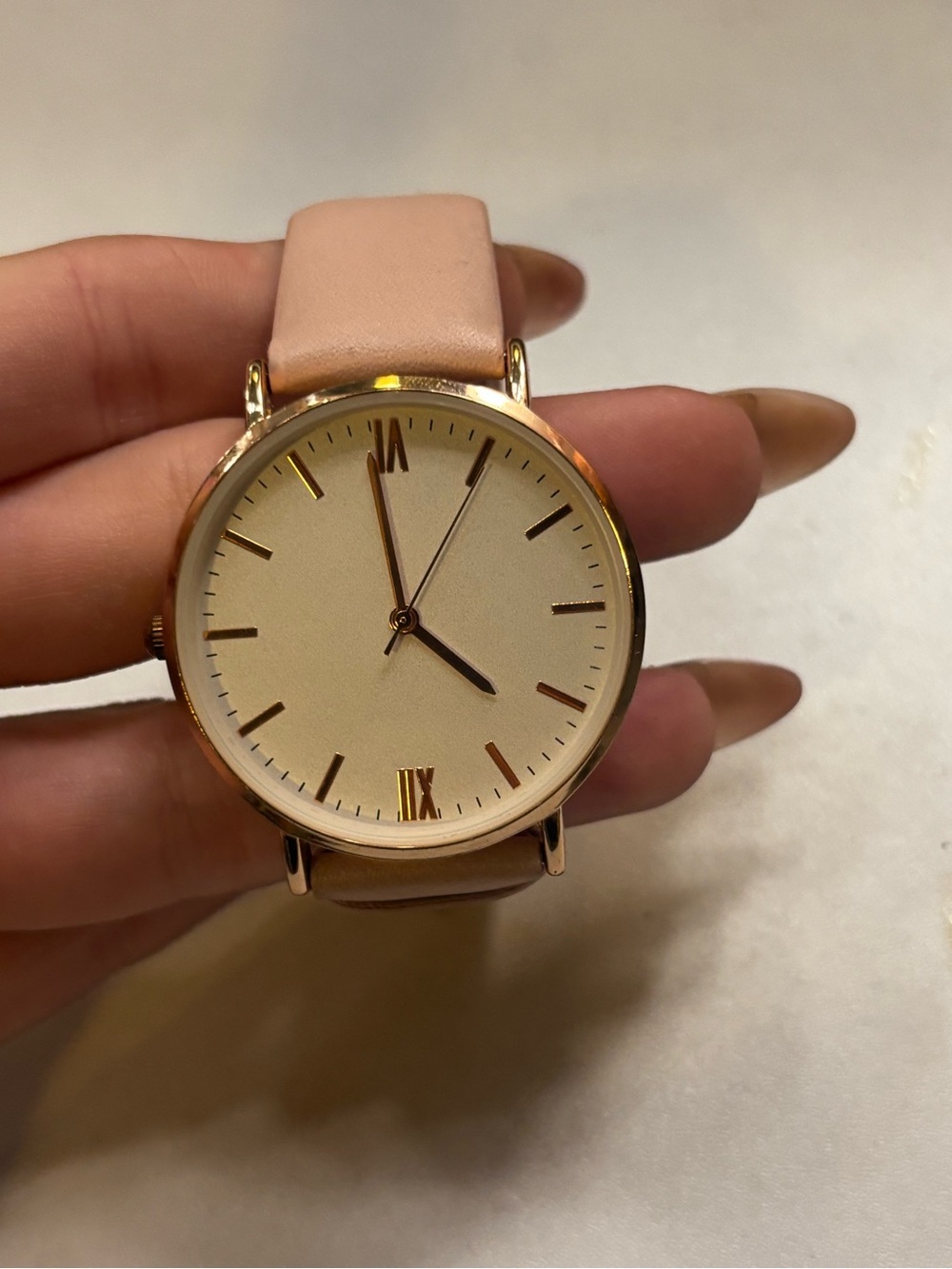 Slim Pink Leather Women's Watch with Rose Gold Case
